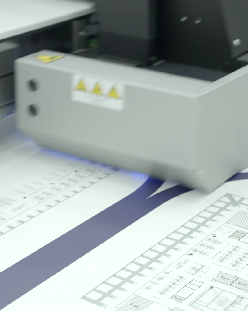UV flatbed printer printing a floor-plan directory sign